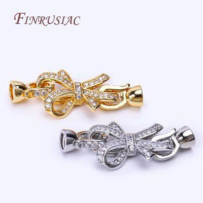 Handmade DIY Beads End Clasps Fastener For Jewelry Making 18K Gold Plated Zircon Bowknot Connector Clasps For Necklace Making DIY accessories and othe