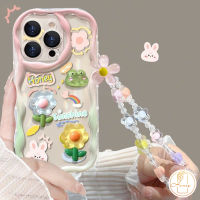 เคสขอบโค้งลายดอกไม้สร้อยข้อมือหลากสี3D เข้ากันได้กับ Infinix 12 Play 20 Play 30 11 10 Play 30i 9 8 Play 10Lite Smart 6Plus 7 6 5 Note 12 G96การ์ตูน3D กบน่ารักเคสเนื้อนิ่มลายกระต่าย