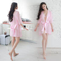 Sexy Underwear See-Through Chiffon Open Crotch Three Points Bathrobe Set Factory Wholesale