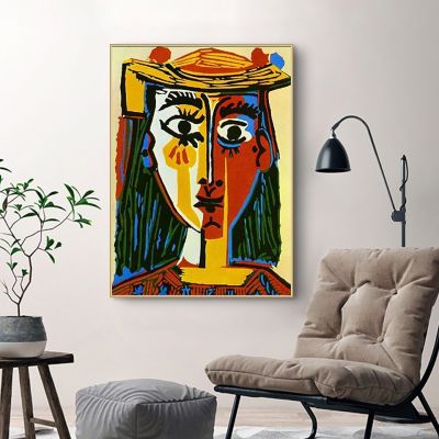 Nordic Modern Wall Art: Picasso ผู้หญิงสวมหมวกบทคัดย่อภาพวาดผ้าใบ HD พิมพ์โปสเตอร์สำหรับห้องนั่งเล่น Home Decor