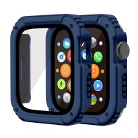 SmartPhonemall 2 in 1 Screen Tempered Glass Film Protective Case For Apple Watch Series 8 / 7 41mm(Midnight Blue)