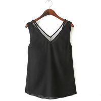 【Feb】 Female Fashion Chiffon Vest Blouse 2020 Summer New Casual Black White Sleeveless Shirts Sexy V Neck Mesh Tops Plus Size S 3XL