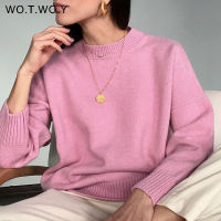 WOTWOY Soft Knitted Cashmere Sweaters Women Winter 2021 Loose Solid Basic Pullover Female Elegant Warm Knitwear Casual Jumper