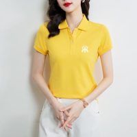 เสื้อยืดคอปกโปโลคอเสื้อยืดนำเทรนด์สปอร์ตลำลองสำหรับผู้หญิง,ใหม่ Polo เสื้อยืดฤดูร้อนของสตรีแขนสั้น