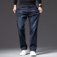 Autumn Mens Dark Blue Straight-leg nd Jeans Classic Style Business Casual Cotton Stretch Denim Pants Male Plus Size 40 42 44