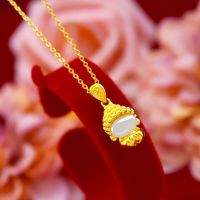 ZZOOI Real 18K Gold Color Lovely Hetian Jade Buddha Pendant Necklace Fine Jewelry Clavicle Necklaces for Women Mom Birthday Gifts