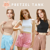 PICKMEUP - PRETZEL TANK (3สี) ? เสื้อกล้าม เสื้อครอป แขนกุดคอกลมสีพื้น ผ้าเนื้อนิ่มใส่สบาย ยืดได้เยอะสาวอวบใส่ได้นะคะ (TOP)