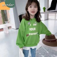 WANDER เสื้อกันหนาวแขนยาวเด็กหญิง เสื้อกันหนาวโสด การออกแบบตัวอักษรแฟชั่นเกาหลี เสื้อสเวตเตอร์แขนยาวผ้าฝ้ายแท้ทรงหลวมสำหรับเด็กผู้หญิง2394