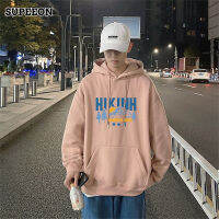 SUPEEON丨เสื้อสเวตเตอร์มีฮู้ด Plus ขนแกะ,เสื้อลำลองทรงหลวมพิมพ์ลาย