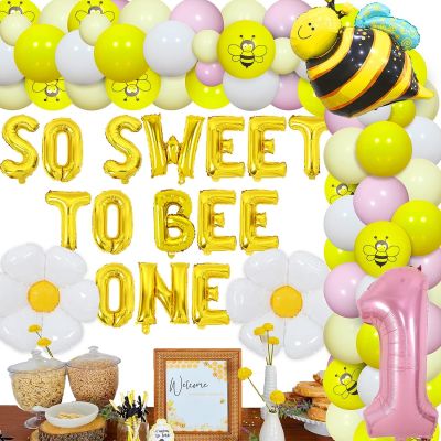 Jollyboom Bee อุปกรณ์ตกแต่งงานวันเกิด1ของตกแต่งปาร์ตี้วันผึ้ง1st ชุดโค้งลูกโป่งผึ้งสีเหลืองและสีชมพูหวานมากๆกับปาร์ตี้ลูกโป่งสำหรับวันเกิดฟอยล์หนึ่งอัน Dekorasi Baby Shower