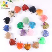 Natural Stone Quartz Rose Crystal Turquoises Opal Charms Heart Pendants 16mm For Diy Jewelry Making 12pcs Necklace Accessories