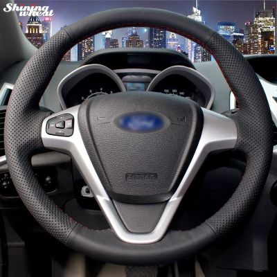 【YF】 Shining wheat Black Leather Car Steering Wheel Cover For Ford Fiesta Ecosport B-MAX Ka(Ka ) Tourneo Courier Transit