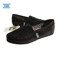 ของแท้ 100% 2022 Toms รองเท้าผ้าใบลําลองสําหรับสตรีปักลายเลื่อมสีดํา