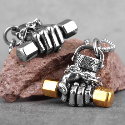 Fitness Fist Dumbbell Men Necklaces Pendants Chain Punk for Boyfriend Male Stainless Steel Jewelry Creativity Gift Wholesale