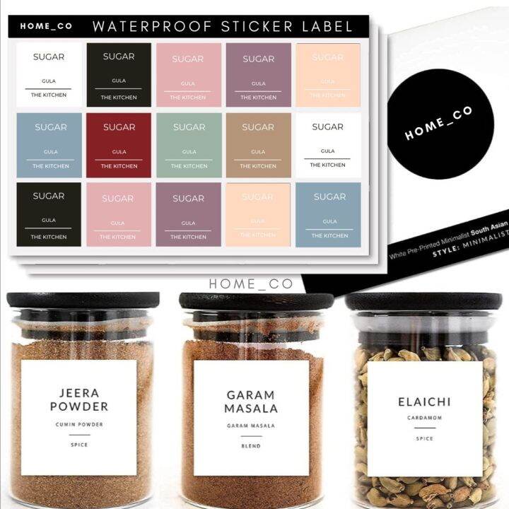 Sticker Label Waterproof (6cm/3.5cm/54Pcs)Stiker Dapur Rempah Ratus/White Kitchen Spice Malay