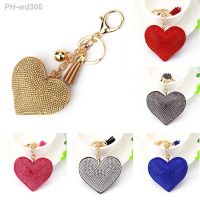 Women Girls Heart Rhinestone Key Chains Solid Color Tassels Luxury Design Couple Waist Buckle Keyring Bag Hanging Accessories