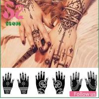 AD8T2 1 Pair ใหม่ แต่งหน้า Mehndi สไตล์อินเดีย DIY ศิลปะบนเรือนร่าง ลายฉลุสัก สติกเกอร์แม่แบบเฮนน่า รูปลอกมือชั่วคราว