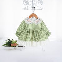 Girls Clothes Peter Pan Embroidery Collar Plaid Children For Baby Birthday Baptism Party Dresses Infant Vintage Princess Dress