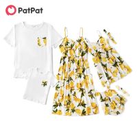 【CC】 Matching Outfits Sets and Lemon Print Sleeveless Dresses for Mom Baby Knee Length Side Pockets