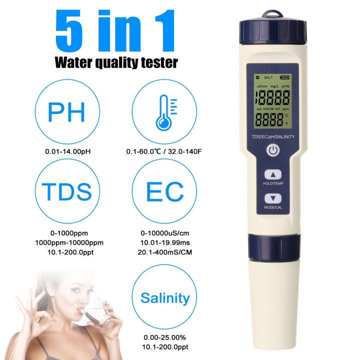 5-in-1-professional-หลายพารามิเตอร์-combo-การทดสอบมิเตอร์พีเฮช-ec-tds-ความเค็ม-เครื่องวัดอุณหภูมิแบบดิจิตอล-เครื่องทดสอบฟังก์ชันน้ำตัวทดสอบคุณภาพ