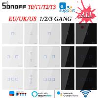 [ขายดี] SONOFF T1/T2/T3/T0 EU/UK/US 1/2/3แก๊ง WiFi สมาร์ทสวิทช์ผนังสัมผัสแบบ TX สมาร์ทโฮมทั้งหมดสวิตช์ควบคุมผ่านwifi Ewelink แอป/ RF433/เสียง/สัมผัส