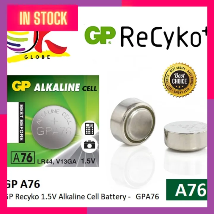 GP RECYKO ALKALINE A76 / LR44 1.5V BUTTON CELL BATTERIES BATTERY GPA76