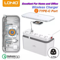 LDNIO กล่องปลั๊กไฟจัดการ5ซ็อกเก็ตสวิตช์ไฟต่อขยายอเนกประสงค์15W พอร์ต3usb ชาร์จไร้สายพร้อม PD 20W + สายไฟต่อ QC3.0ปลั๊ก2เมตร UK /Us/eu