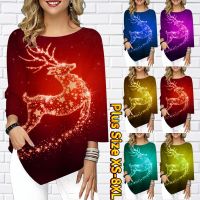 【cw】 Women 39;s T Shirt Tee ReindeerSparkly Painting3/4 Length Sleeve Streetwear CasualSports XS 8XL 【hot】