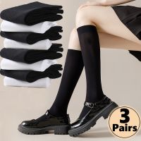 【LZ】☒ↂ☁  3 pares mulher meias de veludo branco preto jk meninas meias longas sólido macio elástico lolita kawaii joelho meias altas cosplay