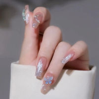 DIY DIY Fake Nails เล็บสีน้ำแข็งผีเสื้อคริสตัลเพชรออโรร่าเพชรสีฟ้าเล็บปลอมผลิตภัณฑ์สำเร็จรูป nail