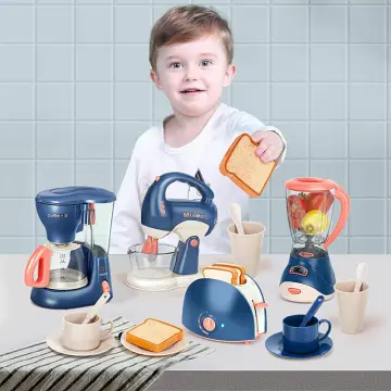 Kids Play Kitchen Toy Set,Kitchen Appliance Toys Bread Toaster  Machine/Coffee Machine/Juicer with Realistic Light Sound Kitchen  Accessories Set for