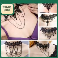 YNDVQO STORE เครื่องประดับ สไตล์ Steampunk วิคตอเรียน สร้อยคอลูกไม้สีดำ จี้ลูกปัด ปลอกคอแบบกอธิค สร้อยคอผู้หญิง