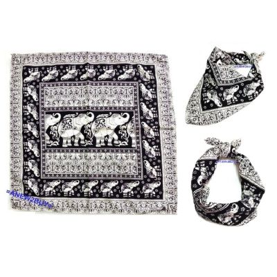 ผ้าลายช้างไทย ใช้โพกหัวหรือพันคอได้ Black Bandana Scarf Headband