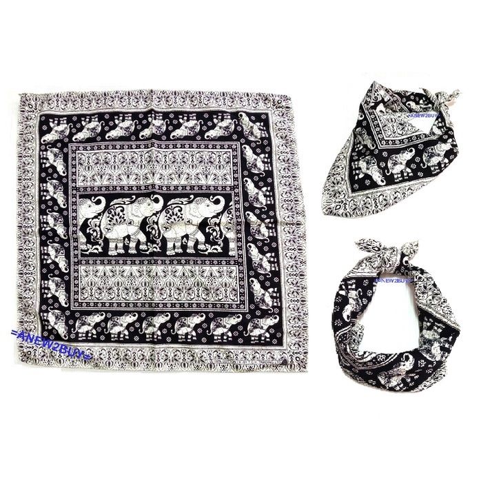 ผ้าลายช้างไทย-ใช้โพกหัวหรือพันคอได้-black-bandana-scarf-headband