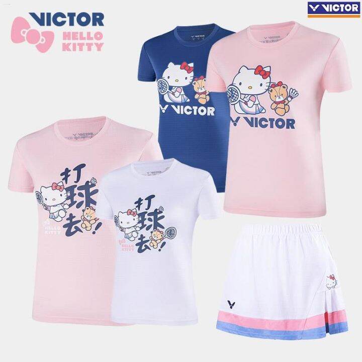 victory-victor-victor-hello-kitty-ชุดกีฬาแบดมินตันเสื้อยืดกระโปรงแขนสั้นทันสมัย203-kt202