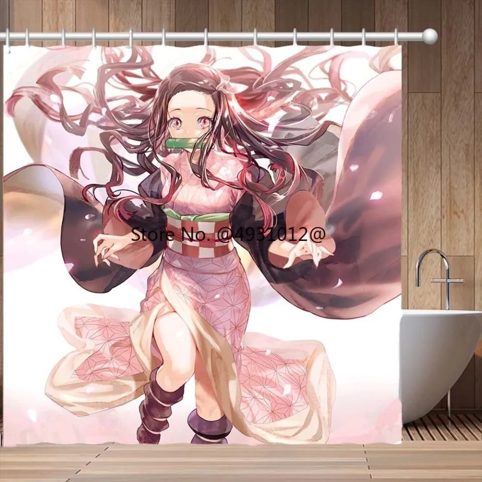 2023 New 2023 Anime Demon Slayer Waterproof Shower Curtains Cartoon Gif  Bathroom Decoration with Hook 3D Print Bath Drapes | Lazada PH