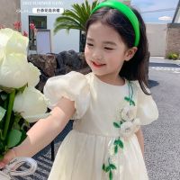 ✓☍﹍ Girls Summer Princess Dress Toddler Children Mesh Flower Beige Party Dress Clothing 2 10Y Kids Short Sleeve Dresses for Girls 8