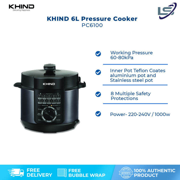 KHIND 6L Pressure Cooker PC6100 Working Pressure 6080kPa Power220