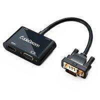 【☸】 candangjiaoe CableDeconn VGA 15 Pin To VGA HDMI อะแดปเตอร์2IN1สำหรับเดสก์ท็อปแล็ปท็อป VGA กราฟิกพร้อมสายไฟ USB และเสียง3.5มม.