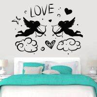 【HOT】 Vinyl Wall Decals Cupids With Bow Love Angels Heart Romance Style Wall Stickers Couple Bedroom Decoration Accessories Z314