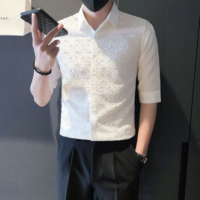 ผู้ชายฤดูร้อนเสื้อแขนสั้นสไตล์เกาหลี Knurling ธุรกิจเสื้อเชิ้ตชายแฟชั่นชุดที่มีคุณภาพสูงเสื้อ