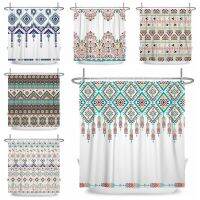 Bohemian Striped Shower Curtain Paisley Damask Print Design Aesthetic Bathroom Decor Washable Fabric Shower Curtain With Hooks