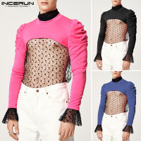 Beehoo INCERUN Mens Long Sleeve T Shirt Blouse Crew Neck Fit Tee เสื้อครอปแฟนซี Clubwear (สไตล์ตะวันตก)