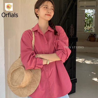 Orfilas เสื้อเชิ้ตสีชมพูแขนยาวผู้หญิงฤดูใบไม้ผลิและฤดูใบไม้ร่วง, เสื้อเชิ้ตสุภาพสตรีรายวัน, เสื้อเชิ้ตหลวมอเนกประสงค์ S-XL!!