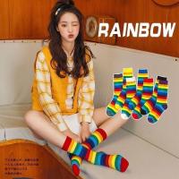 ถุงเท้าลายสายรุ้ง ถุงเท้าแฟชั่น ฟรีไซส์ Rainbow socks gradient color socks preppy womens socks