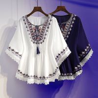 (ขนาดพิเศษ) Atasan Sifon เสื้อผู้หญิงชุดเดรสคอกลมสำหรับหน้าร้อนเสื้อแขนสั้นแบบหลวม