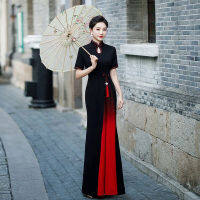 สีดำขนาดใหญ่5XL ผู้หญิงเรยอน Aodai Qipao ชุดจีนหญิง Party Prom Novelty Cheongsam Vintage Maxi Vestidos 2023