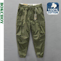 2023 Spring New 100% Cotton Casual Cargo Pants for Men Solid Color Big Pocket Trousers Streetwear Men AZ304