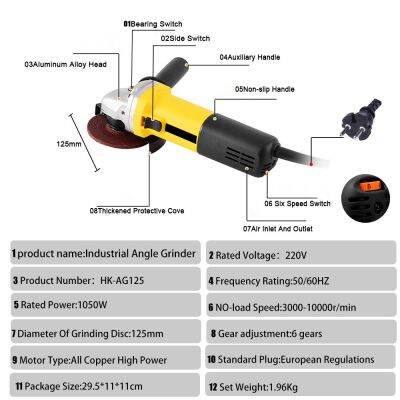 เครื่องเจียรไฟฟ้า220V 1050W 125Mm 6-ความเร็วแปรผัน3000-10000 RPM เครื่องมือป้องกันน้อยสำหรับตัดโลหะบดเครื่องมือไฟฟ้า