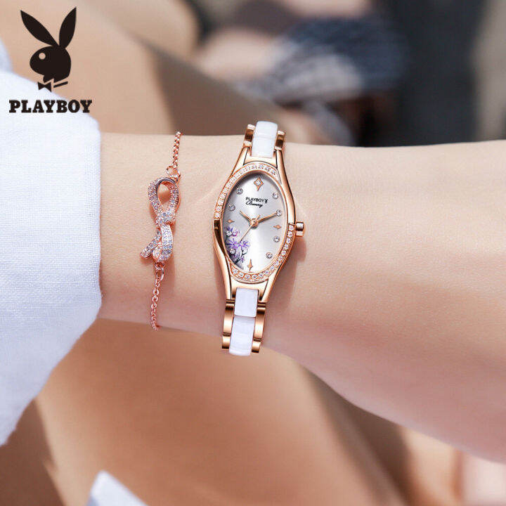 playboy-ฟรีของขวัญสร้อยข้อมือสร้อยคอเซ็ตนาฬิกาสำหรับผู้หญิง-legal-diamond-dial-elegant-temperament-สร้อยข้อมือนาฬิกาข้อมือกันน้ำ